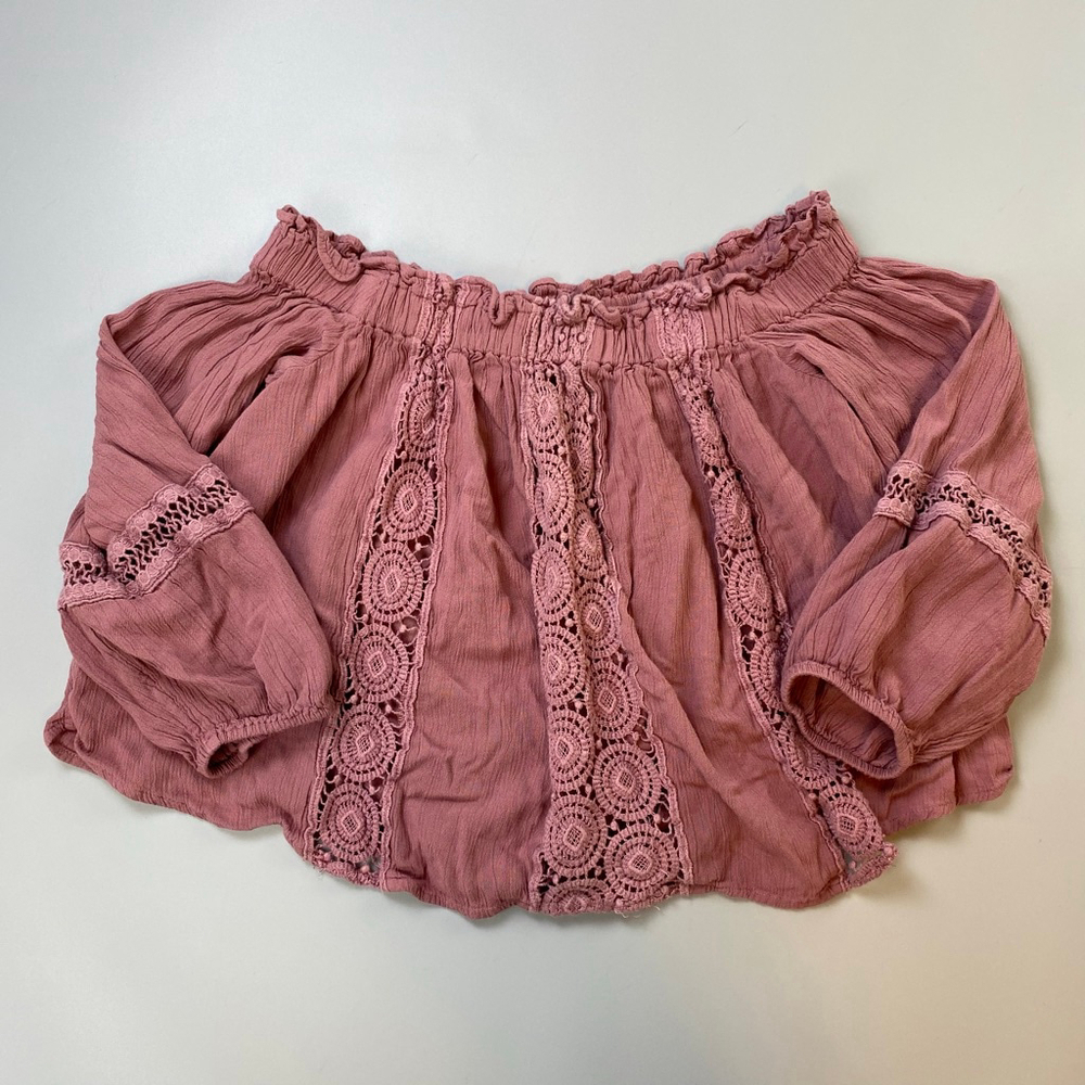 American Eagle Top Womens Small Pink Off-Shoulder Crochet Boho Festival Cowgirl